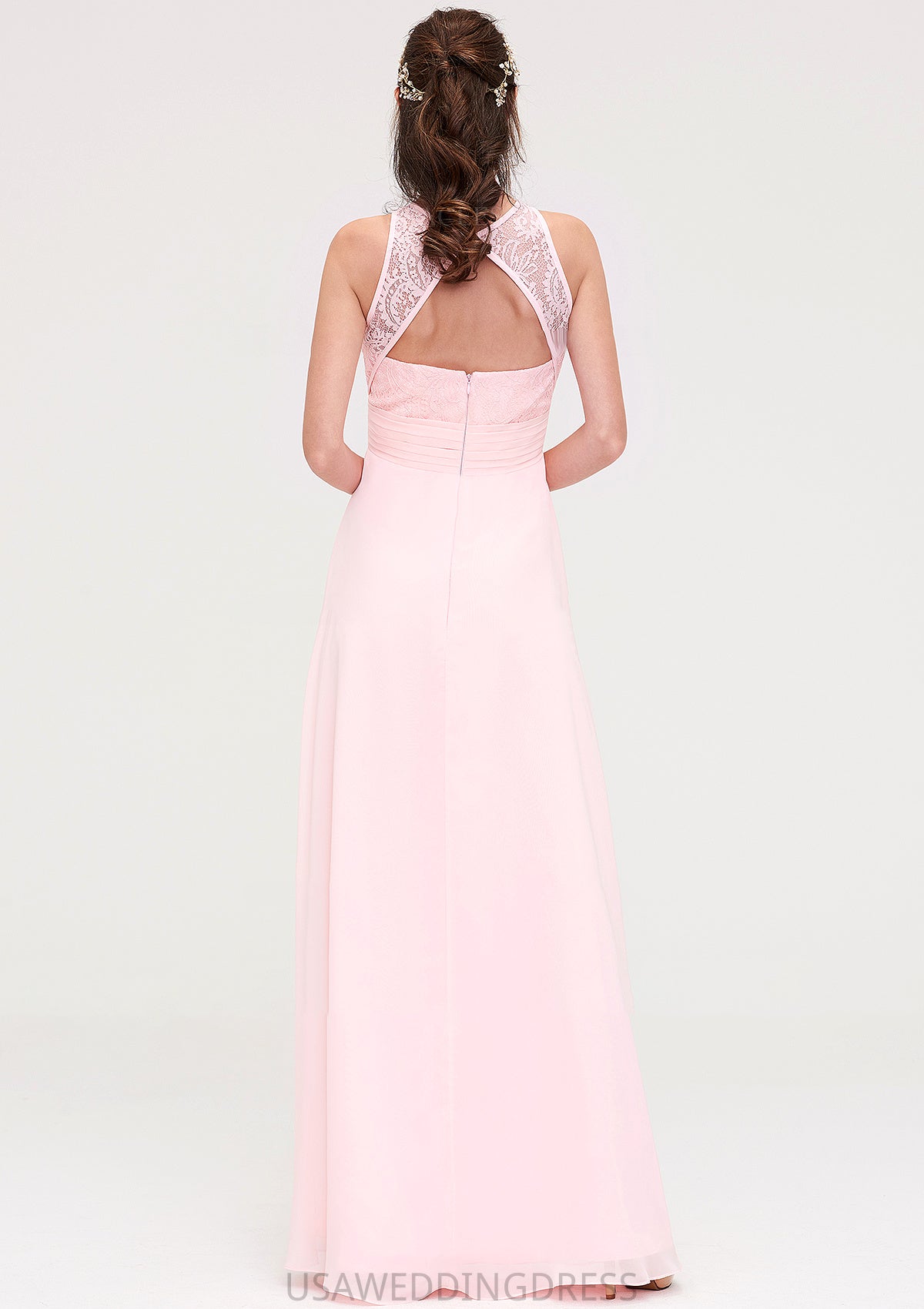 Sleeveless Scoop Neck Chiffon A-line/Princess Long/Floor-Length Bridesmaid Dresseses With Split Lace Nova DSP0025349