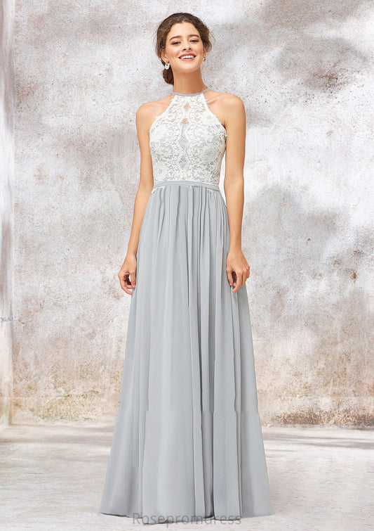 Scoop Neck A-line/Princess Sleeveless Chiffon Long/Floor-Length Bridesmaid Dresses With Lace Bryanna SRSP0025350