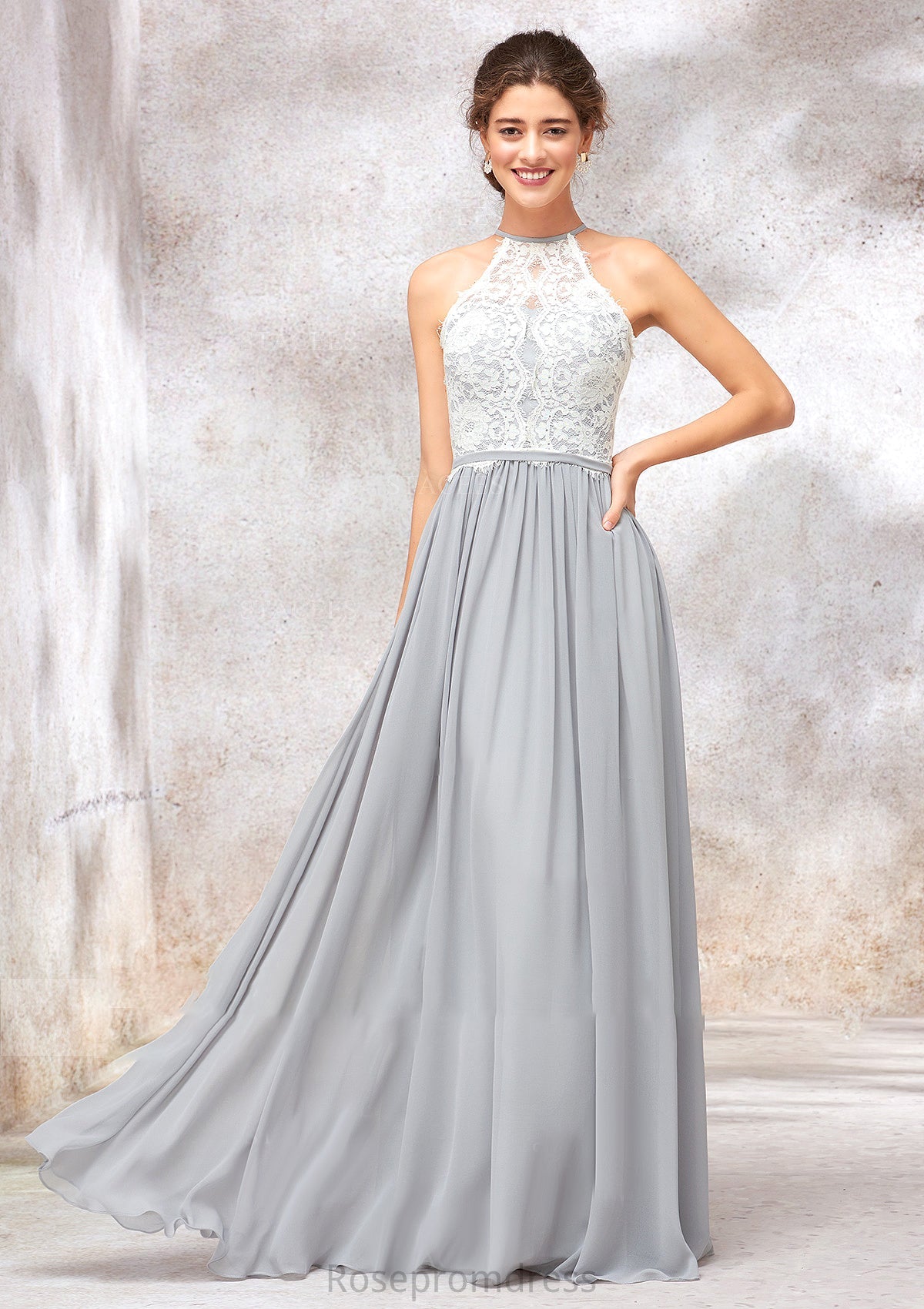 Scoop Neck A-line/Princess Sleeveless Chiffon Long/Floor-Length Bridesmaid Dresses With Lace Bryanna SRSP0025350