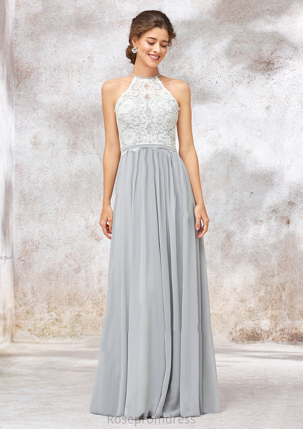 Scoop Neck A-line/Princess Sleeveless Chiffon Long/Floor-Length Bridesmaid Dresses With Lace Bryanna SRSP0025350