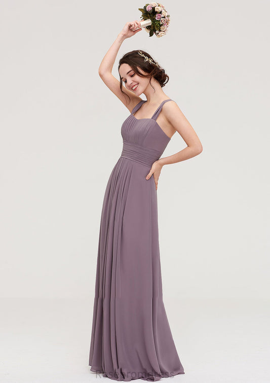 Square Neckline Sleeveless Chiffon Long/Floor-Length A-line/Princess Bridesmaid Dresses With Pleated Heidy SRSP0025356