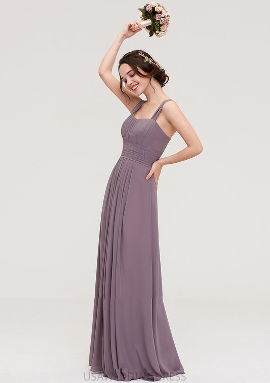 Square Neckline Sleeveless Chiffon Long/Floor-Length A-line/Princess Bridesmaid Dresses With Pleated Lola DSP0025356