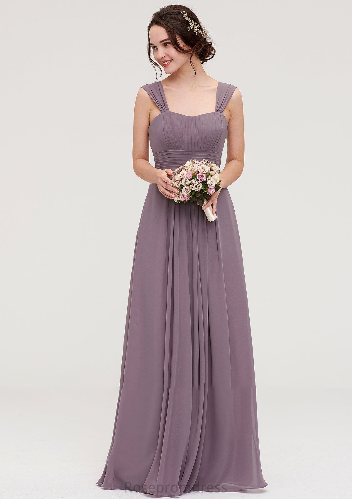 Square Neckline Sleeveless Chiffon Long/Floor-Length A-line/Princess Bridesmaid Dresses With Pleated Heidy SRSP0025356