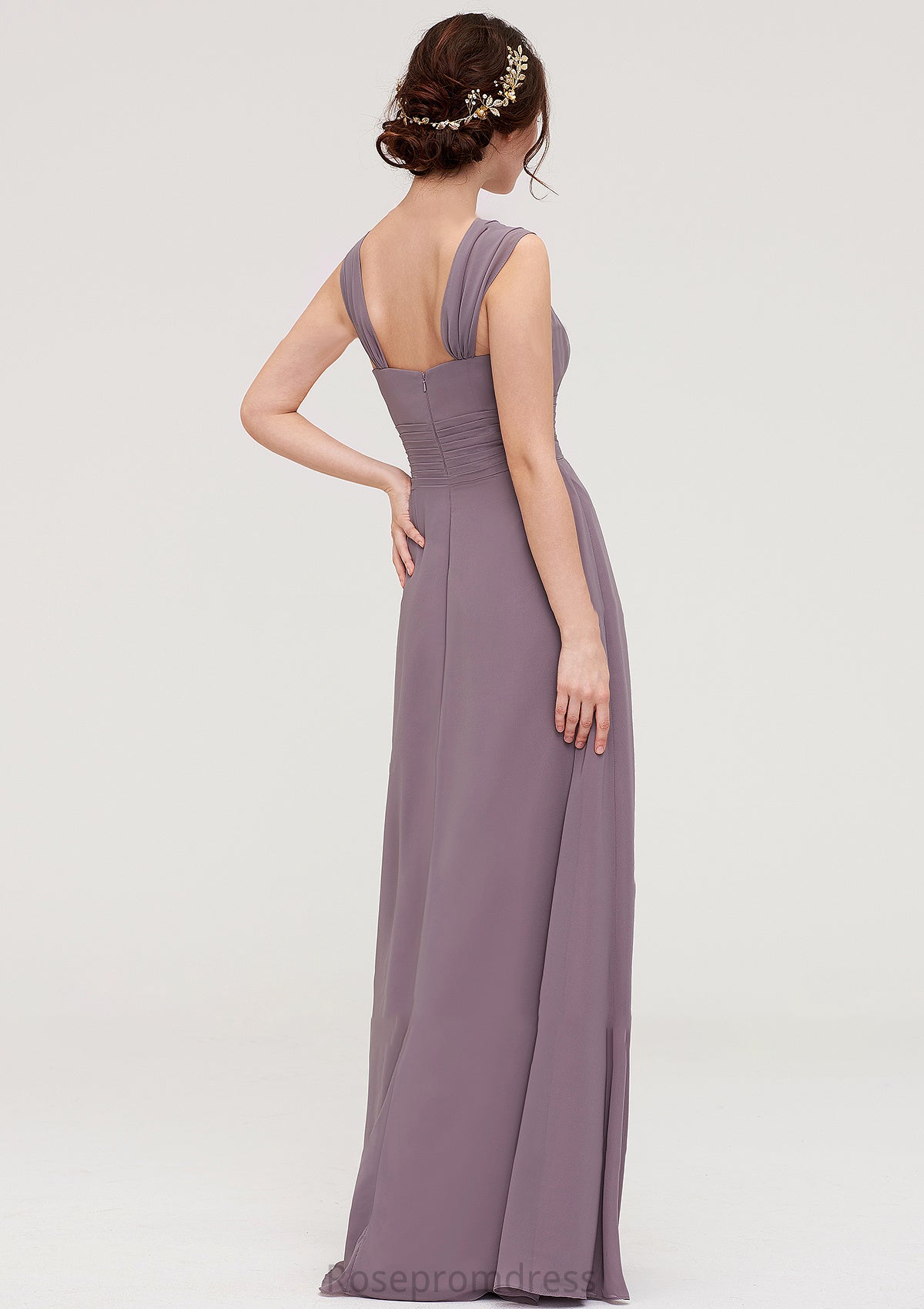 Square Neckline Sleeveless Chiffon Long/Floor-Length A-line/Princess Bridesmaid Dresses With Pleated Heidy SRSP0025356