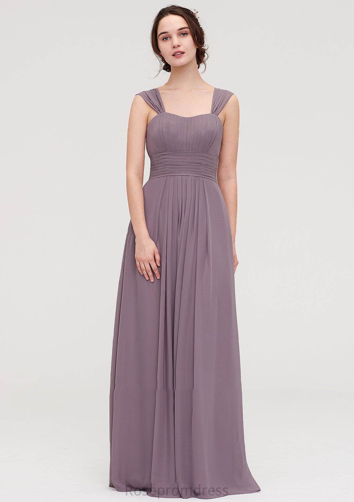 Square Neckline Sleeveless Chiffon Long/Floor-Length A-line/Princess Bridesmaid Dresses With Pleated Heidy SRSP0025356