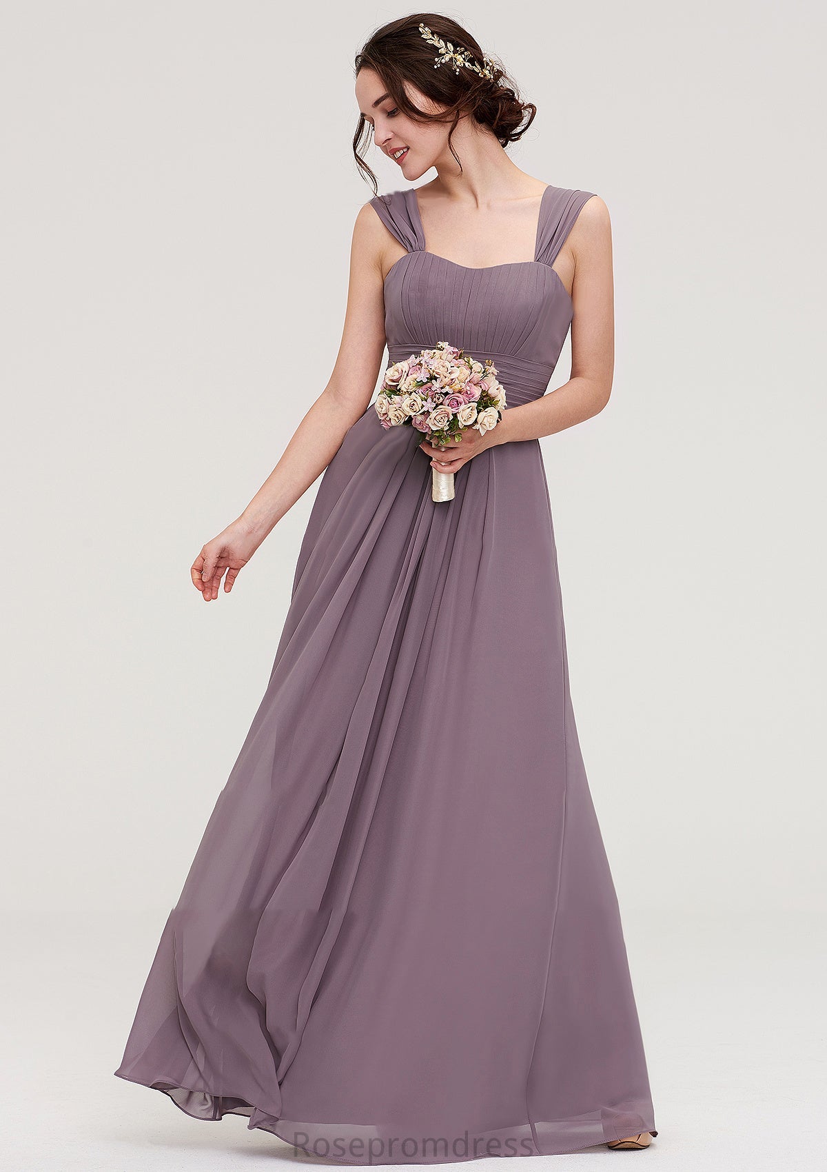 Square Neckline Sleeveless Chiffon Long/Floor-Length A-line/Princess Bridesmaid Dresses With Pleated Heidy SRSP0025356