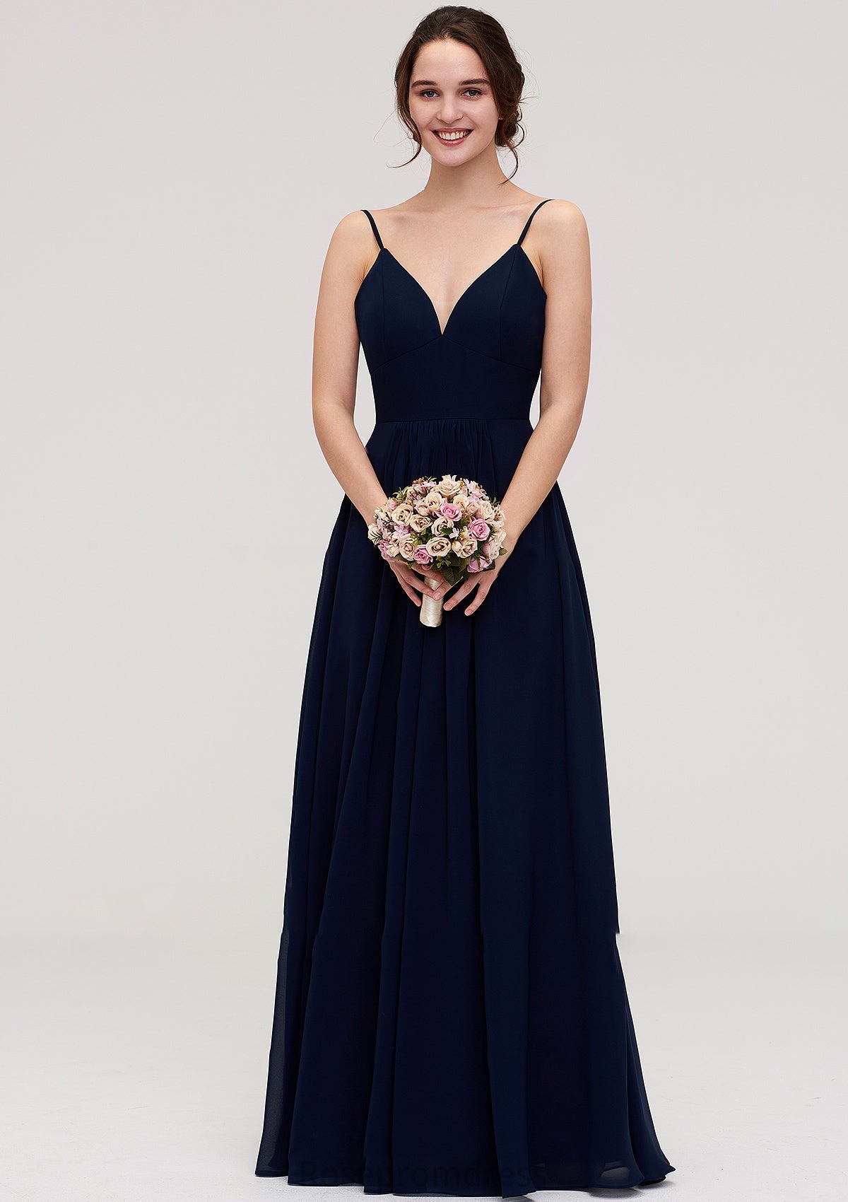 Sleeveless V Neck A-line/Princess Chiffon Long/Floor-Length Bridesmaid Dresseses With Pleated Brylee SRSP0025357