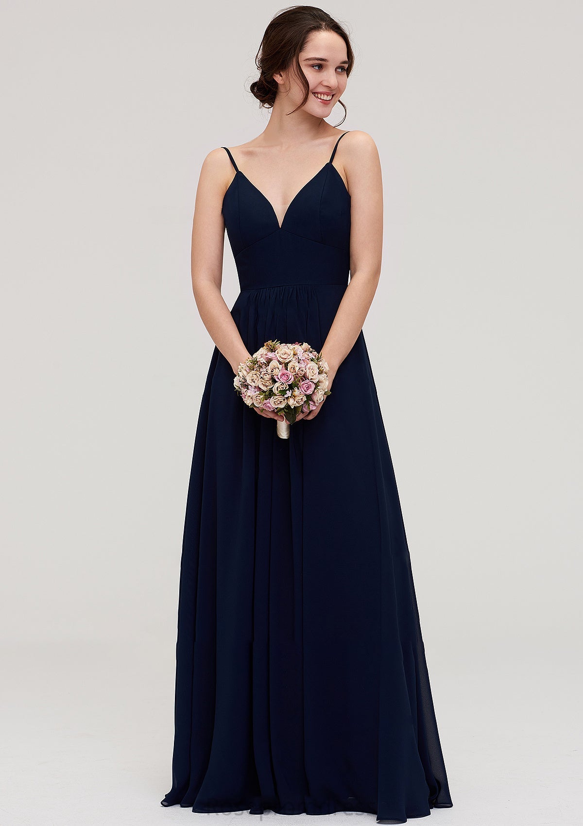 Sleeveless V Neck A-line/Princess Chiffon Long/Floor-Length Bridesmaid Dresseses With Pleated Brylee SRSP0025357