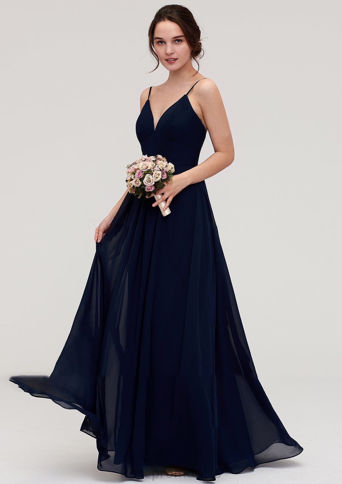 Sleeveless V Neck A-line/Princess Chiffon Long/Floor-Length Bridesmaid Dresseses With Pleated Brylee SRSP0025357