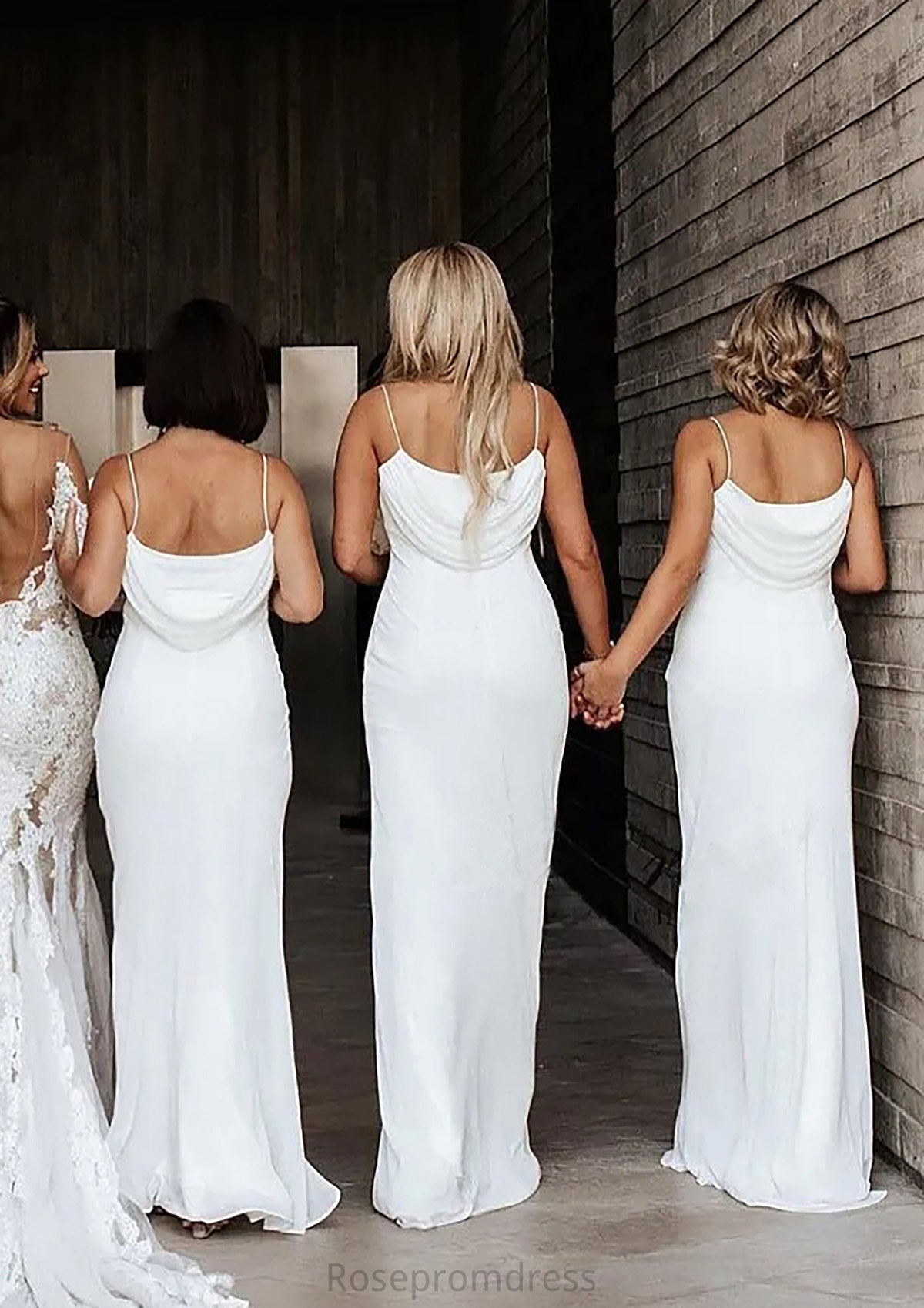 Sheath/Column Cowl Neck Spaghetti Straps Long/Floor-Length Satin Bridesmaid Dresses - Bridesmaid Dresses Lila SRSP0025363