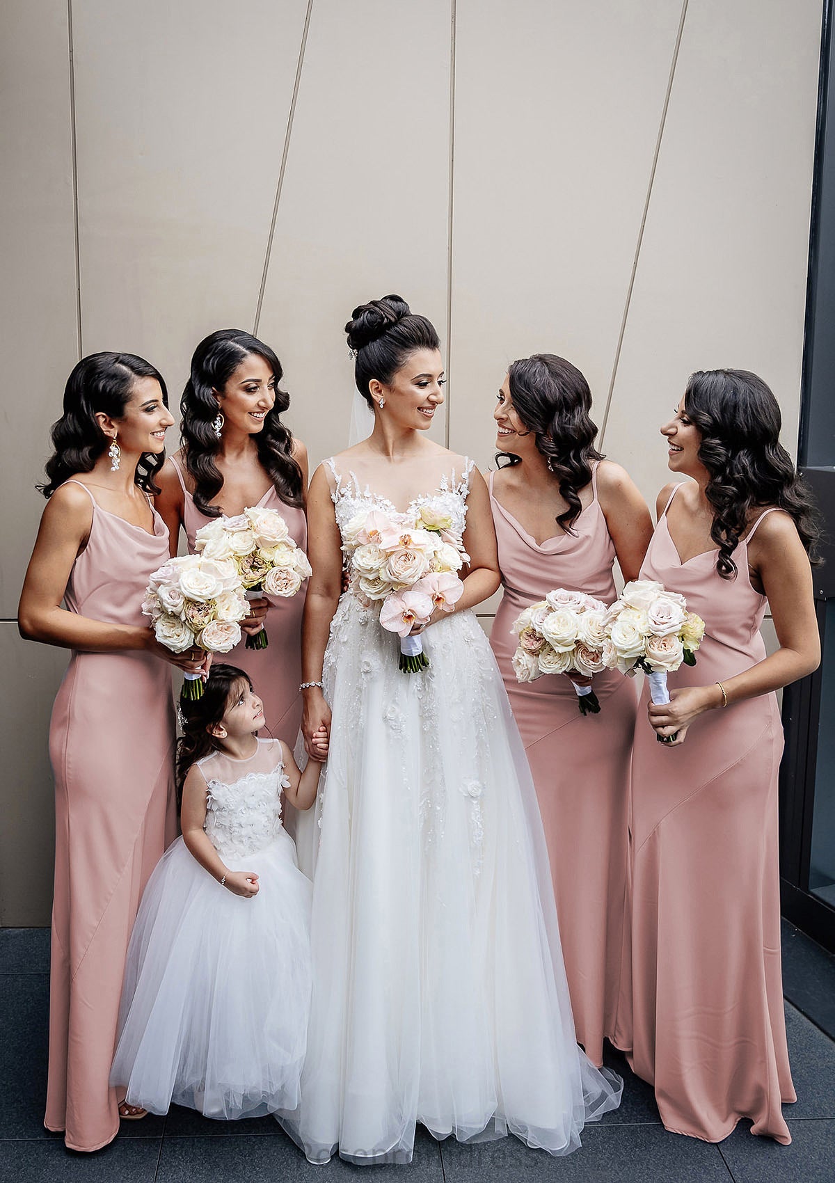 Sheath/Column Cowl Neck Spaghetti Straps Long/Floor-Length Satin Bridesmaid Dresses With Pleated Kylie SRSP0025364