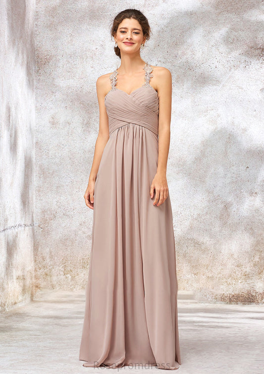 A-line Sweetheart Sleeveless Chiffon Long/Floor-Length Bridesmaid Dresses With Lace Pleated Alexa SRSP0025365