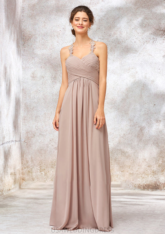 A-line Sweetheart Sleeveless Chiffon Long/Floor-Length Bridesmaid Dresses With Lace Pleated Ruth DSP0025365