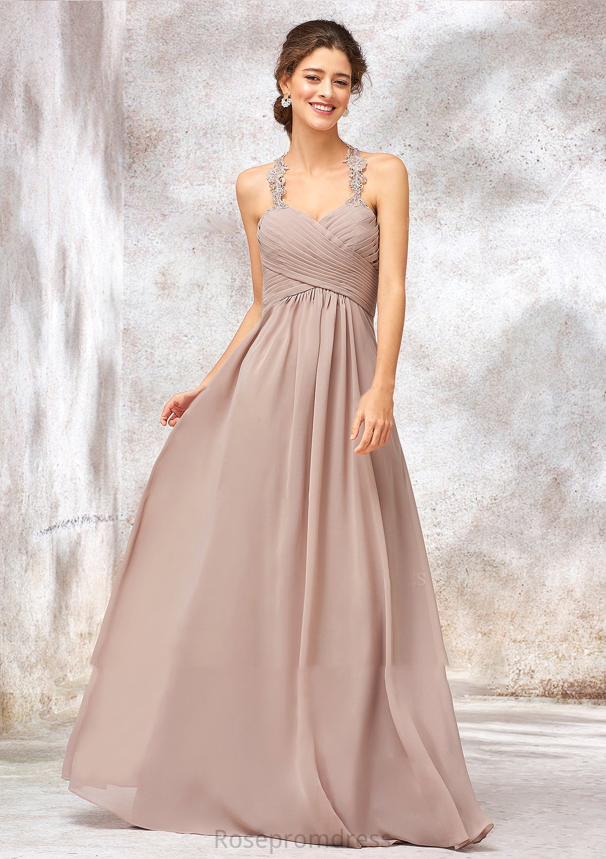 A-line Sweetheart Sleeveless Chiffon Long/Floor-Length Bridesmaid Dresses With Lace Pleated Alexa SRSP0025365