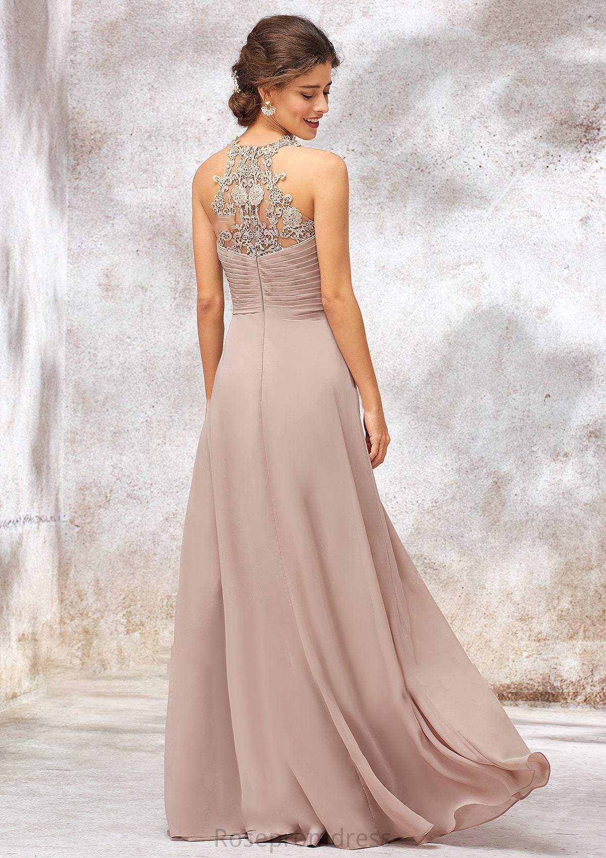 A-line Sweetheart Sleeveless Chiffon Long/Floor-Length Bridesmaid Dresses With Lace Pleated Alexa SRSP0025365