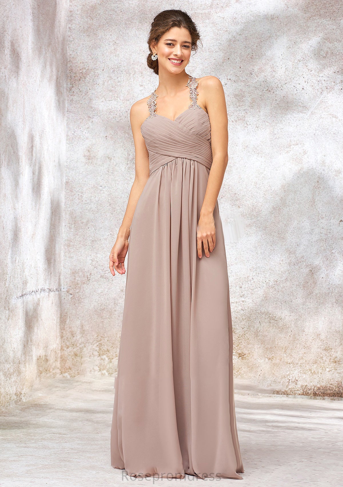 A-line Sweetheart Sleeveless Chiffon Long/Floor-Length Bridesmaid Dresses With Lace Pleated Alexa SRSP0025365