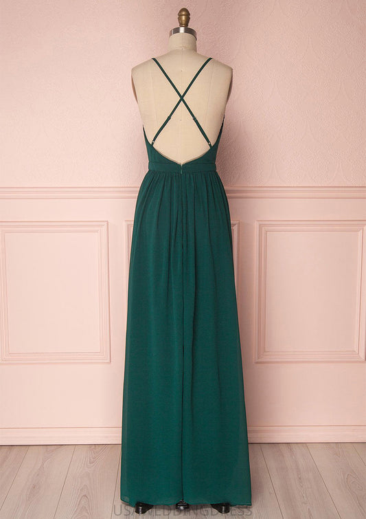 A-line V Neck Sleeveless Long/Floor-Length Chiffon Bridesmaid Dresses With Pleated Beatrice DSP0025377