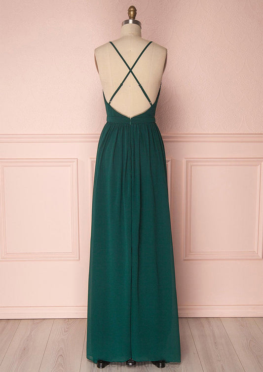 A-line V Neck Sleeveless Long/Floor-Length Chiffon Bridesmaid Dresses With Pleated Sandy SRSP0025377