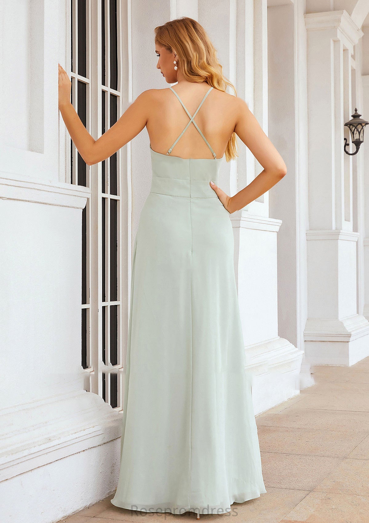 A-line Scoop Neck Sleeveless Long/Floor-Length Chiffon Bridesmaid Dresses With Pleated Pockets Clara SRSP0025378