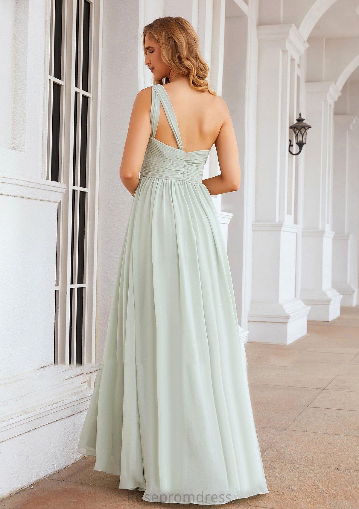 A-line One-Shoulder Sleeveless Chiffon Long/Floor-Length Bridesmaid Dresses With Pleated Nadine SRSP0025382