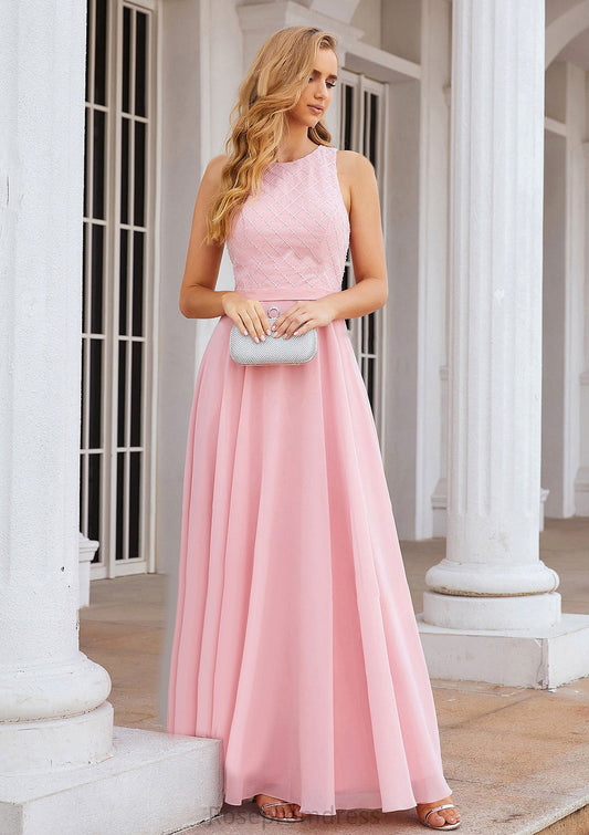 A-line Scalloped Neck Sleeveless Chiffon Long/Floor-Length Bridesmaid Dresses With Beading Jaylyn SRSP0025393