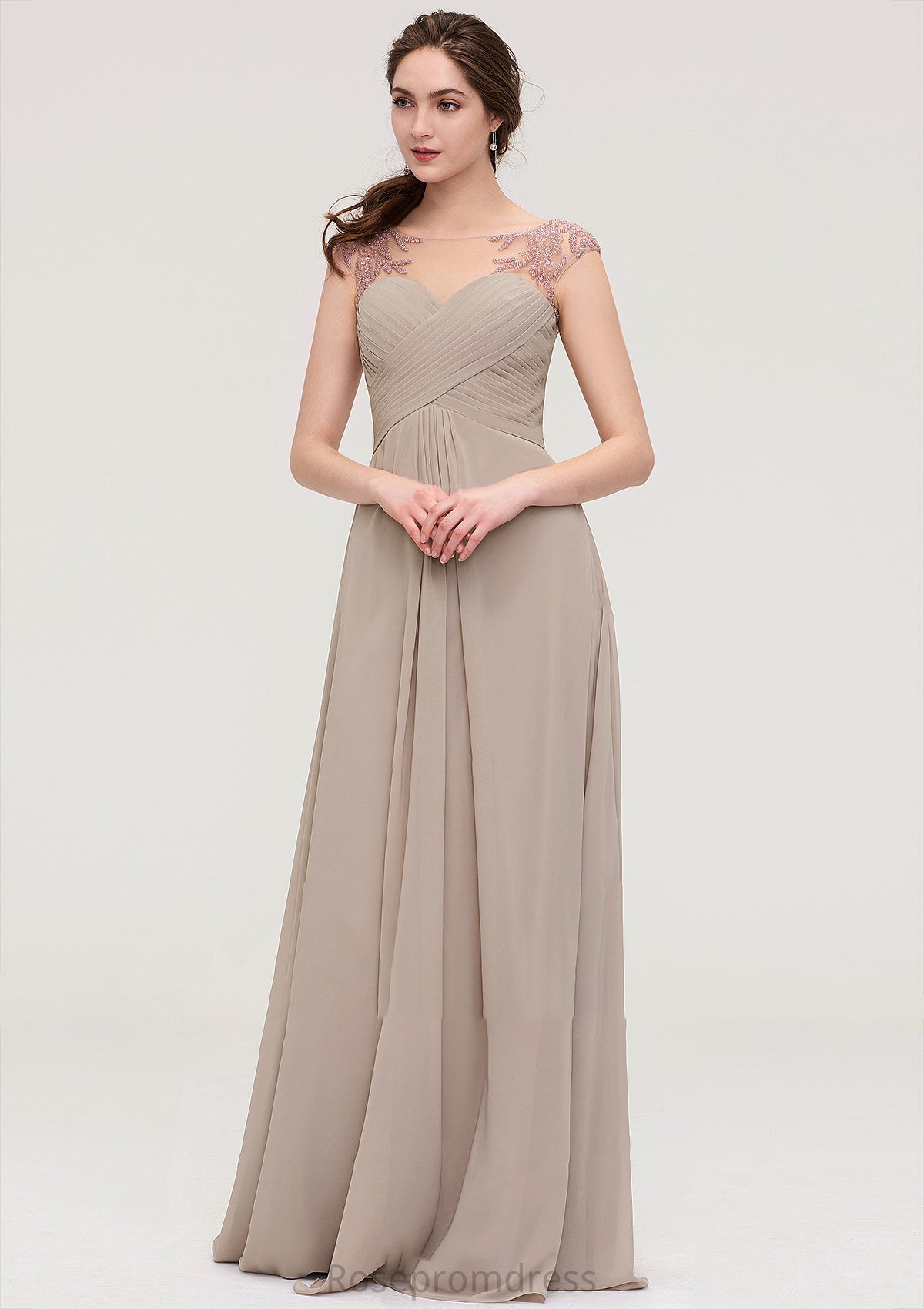 Sleeveless Scoop Neck Long/Floor-Length A-line/Princess Chiffon Bridesmaid Dresses With Pleated Beading -Bridesmaid Dresseses
 Milagros SRSP0025396