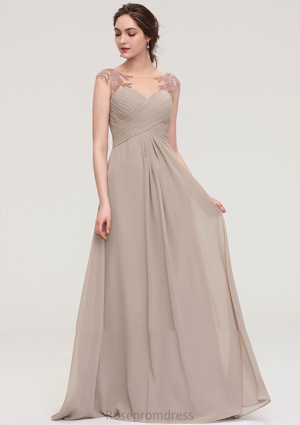 Sleeveless Scoop Neck Long/Floor-Length A-line/Princess Chiffon Bridesmaid Dresses With Pleated Beading -Bridesmaid Dresseses
 Milagros SRSP0025396