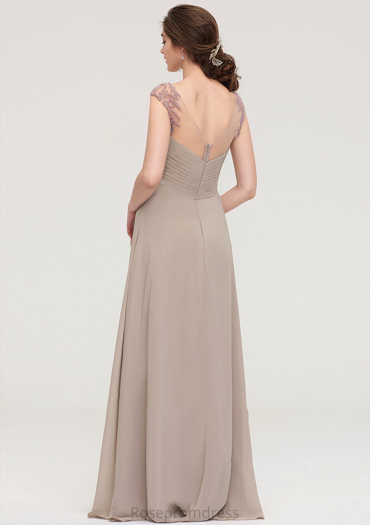 Sleeveless Scoop Neck Long/Floor-Length A-line/Princess Chiffon Bridesmaid Dresses With Pleated Beading -Bridesmaid Dresseses
 Milagros SRSP0025396