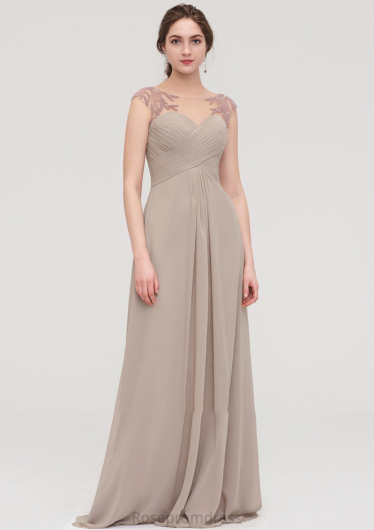 Sleeveless Scoop Neck Long/Floor-Length A-line/Princess Chiffon Bridesmaid Dresses With Pleated Beading -Bridesmaid Dresseses
 Milagros SRSP0025396