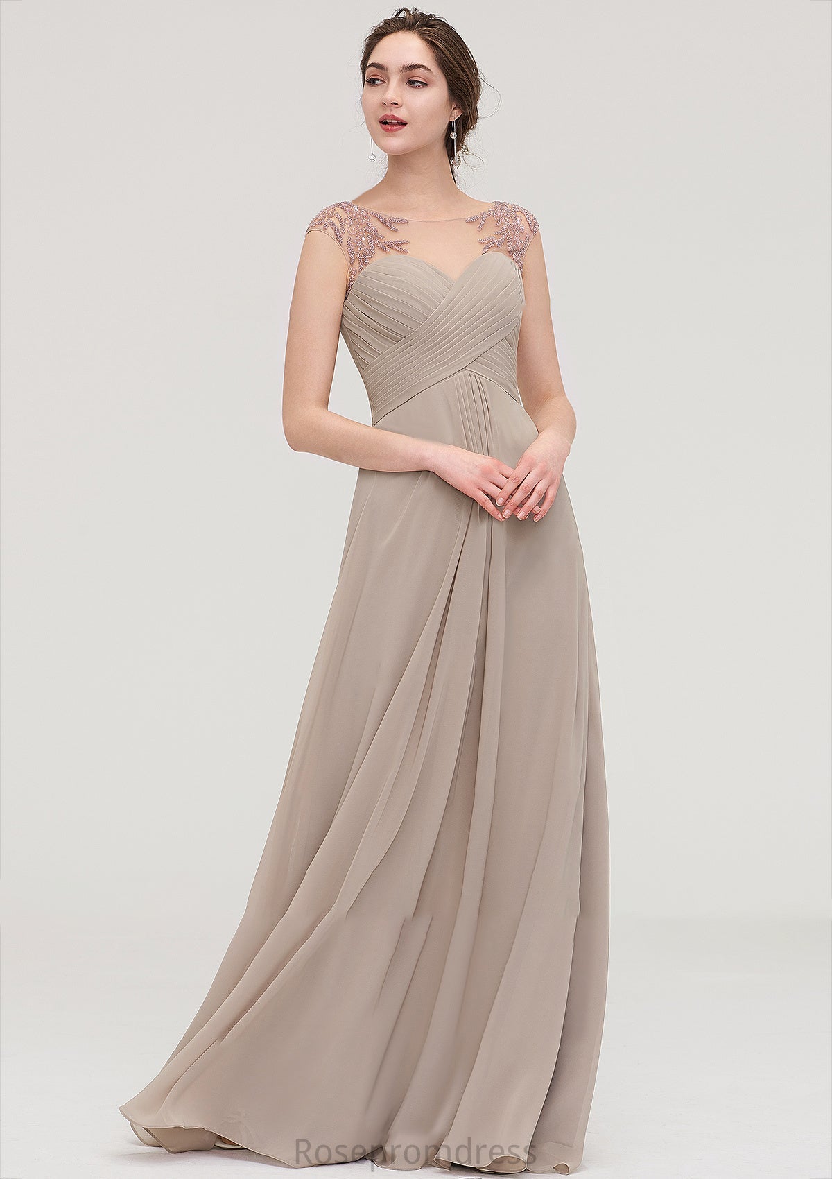 Sleeveless Scoop Neck Long/Floor-Length A-line/Princess Chiffon Bridesmaid Dresses With Pleated Beading -Bridesmaid Dresseses
 Milagros SRSP0025396