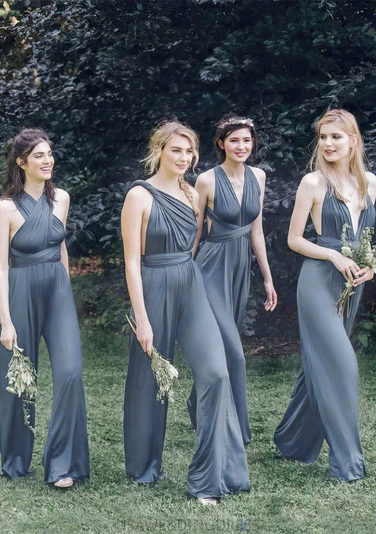 Jumpsuit/Pantsuit Sleeveless Long/Floor-Length Jersey Bridesmaid Dresses With Pleated Aliana DSP0025397