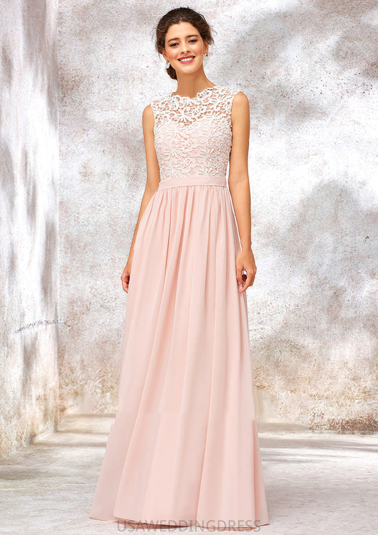 Scoop Neck Sleeveless Long/Floor-Length Chiffon A-line/Princess Bridesmaid Dresses With Lace Pamela DSP0025398