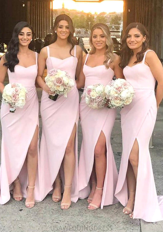 Sheath/Column Sweetheart Sleeveless Sweep Train Elastic Satin Bridesmaid Dresses With Pleated Split Dalia DSP0025400