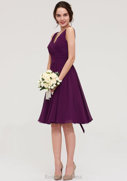 Sleeveless V Neck Chiffon A-line/Princess Knee-Length Bridesmaid Dresses With Pleated Aileen SRSP0025401