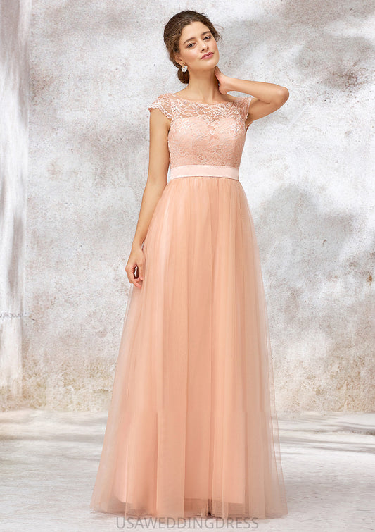 Sleeveless Bateau Long/Floor-Length Tulle A-line/Princess Bridesmaid Dresses With Sashes Lace Emilie DSP0025405