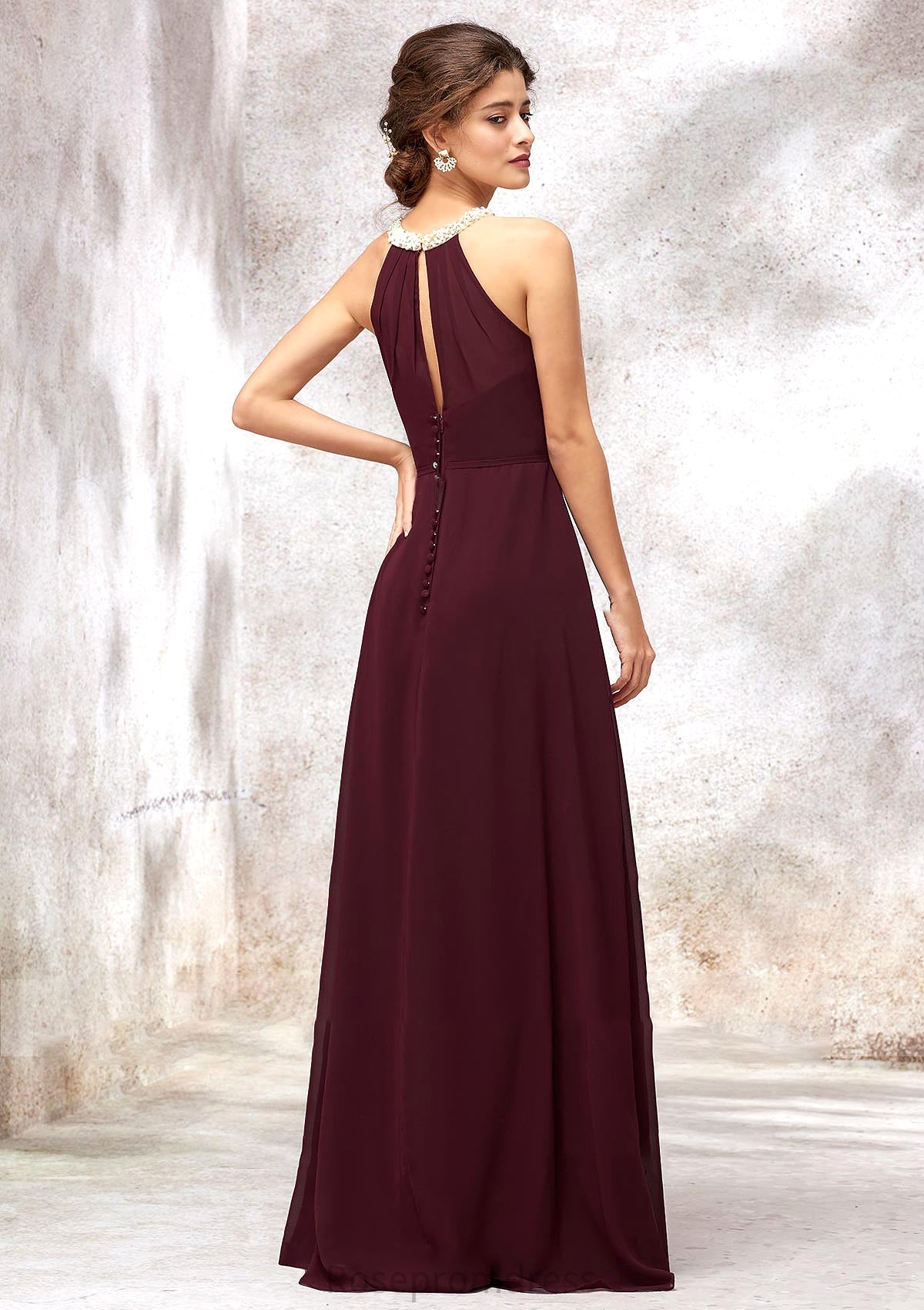 Sleeveless Scoop Neck Long/Floor-Length Chiffon A-line/Princess Bridesmaid Dresses With Pleated Beading Amiah SRSP0025406