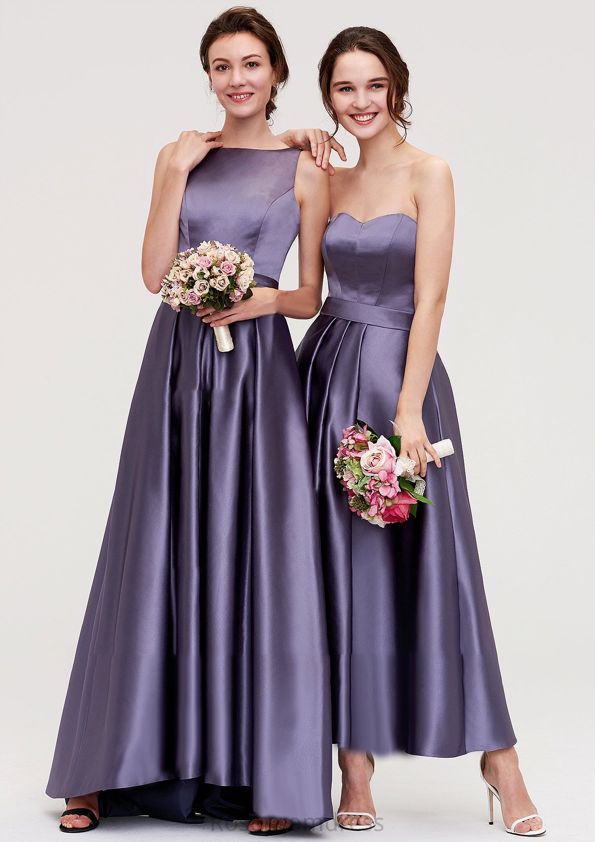 Sweetheart Sleeveless A-line/Princess Satin Ankle-Length Bridesmaid Dresses With Pleated Valery SRSP0025408