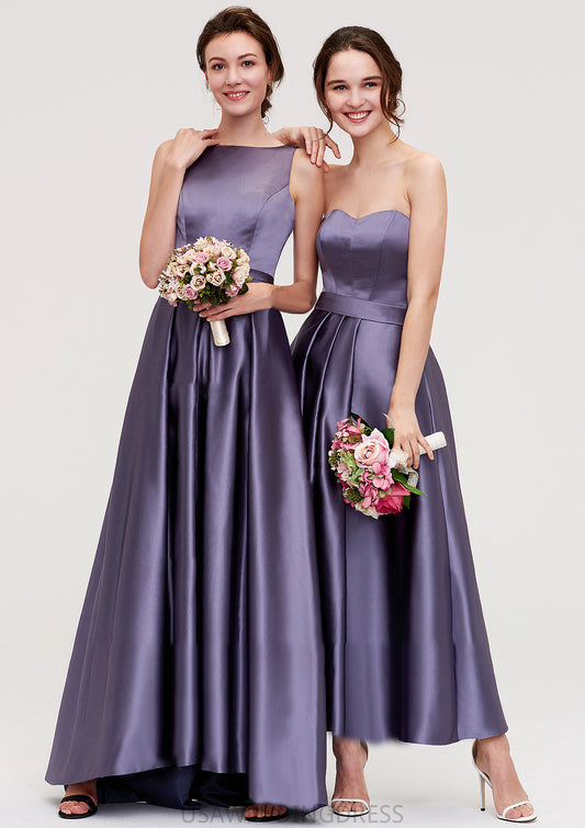 Sweetheart Sleeveless A-line/Princess Satin Ankle-Length Bridesmaid Dresses With Pleated Paisley DSP0025408