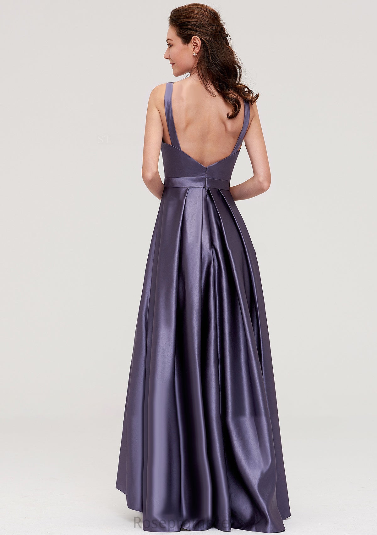 Sleeveless Bateau Ankle-Length Satin A-line/Princess Bridesmaid Dresses With Pleated Fiona SRSP0025409