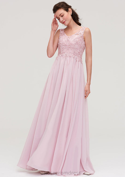 Sleeveless V Neck A-line/Princess Chiffon Long/Floor-Length Bridesmaid Dresseses With Beading Appliqued Sherry SRSP0025410