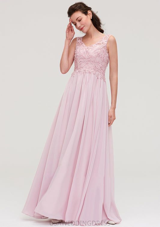 Sleeveless V Neck A-line/Princess Chiffon Long/Floor-Length Bridesmaid Dresseses With Beading Appliqued Millicent DSP0025410