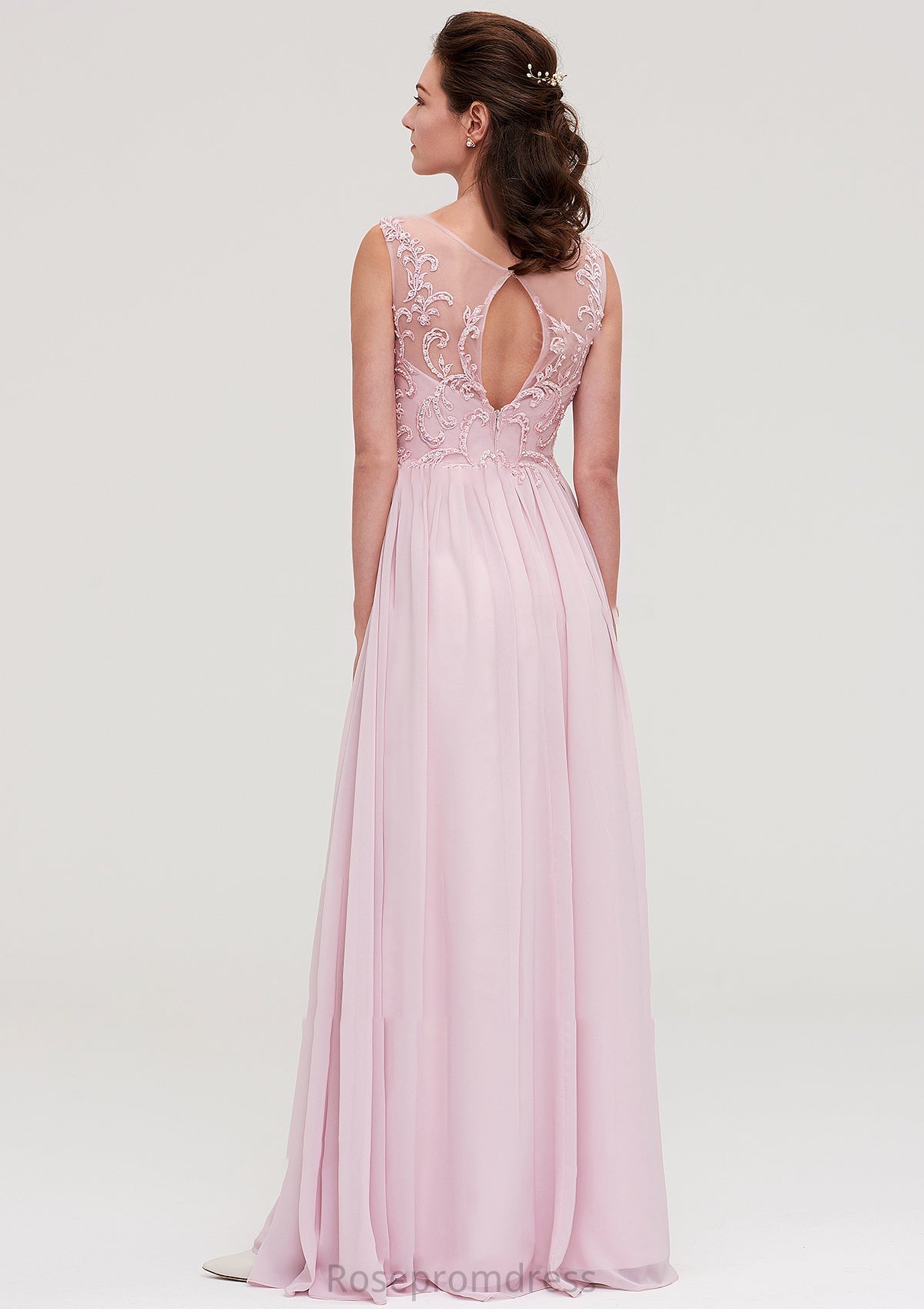 Sleeveless V Neck A-line/Princess Chiffon Long/Floor-Length Bridesmaid Dresseses With Beading Appliqued Sherry SRSP0025410