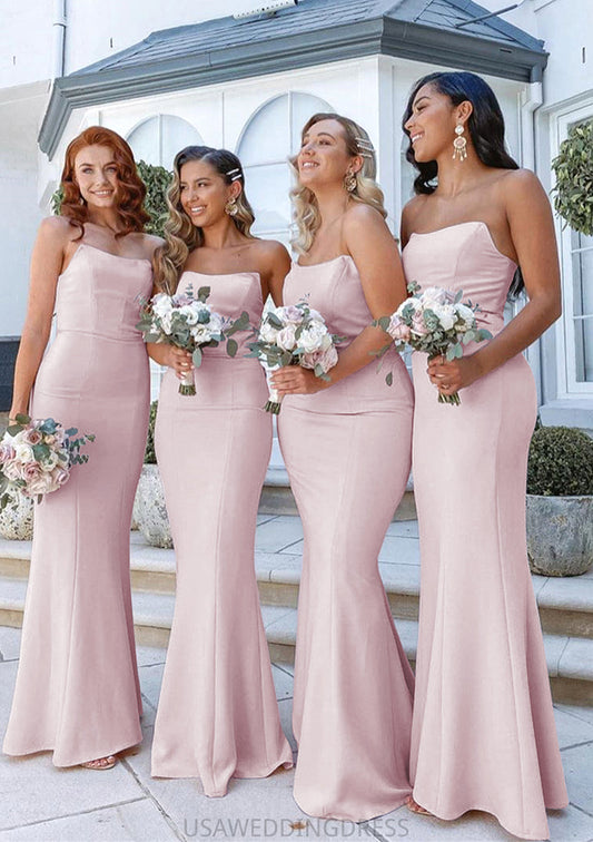 Sheath/Column Square Neckline Sleeveless Long/Floor-Length Elastic Satin Bridesmaid Dresses Reyna DSP0025411