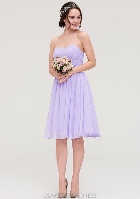 Sleeveless Sweetheart Chiffon Knee-Length A-line/Princess Bridesmaid Dresses With Pleated Flowers Aracely DSP0025413