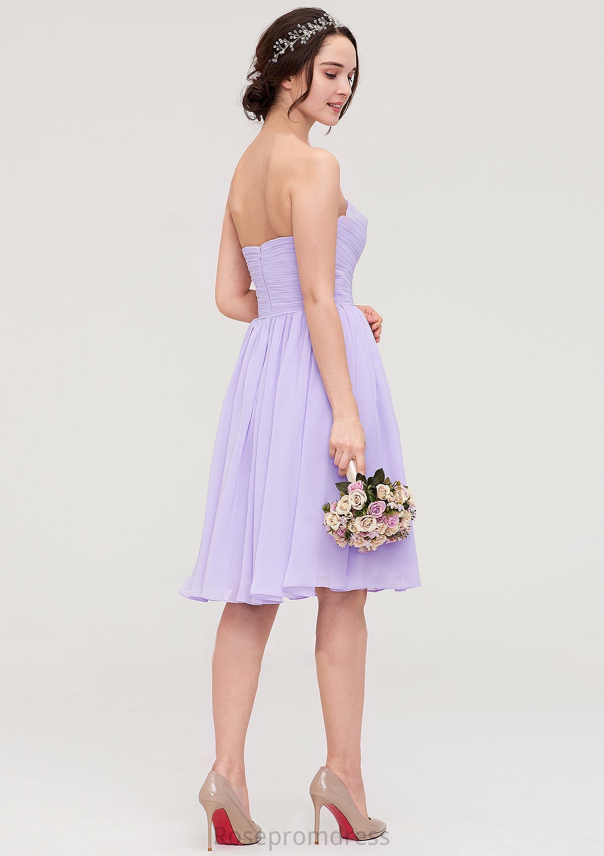 Sleeveless Sweetheart Chiffon Knee-Length A-line/Princess Bridesmaid Dresses With Pleated Flowers Skyla SRSP0025413