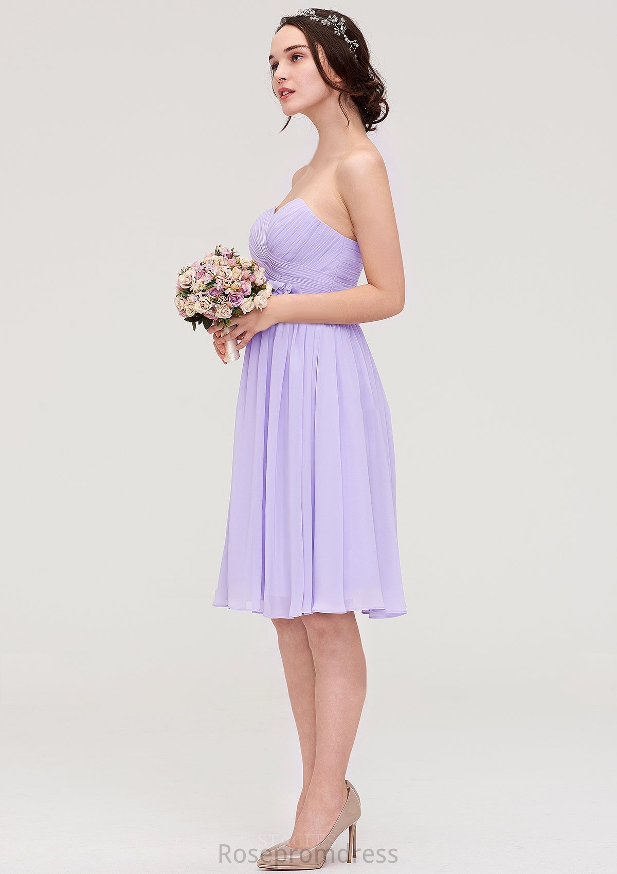 Sleeveless Sweetheart Chiffon Knee-Length A-line/Princess Bridesmaid Dresses With Pleated Flowers Skyla SRSP0025413