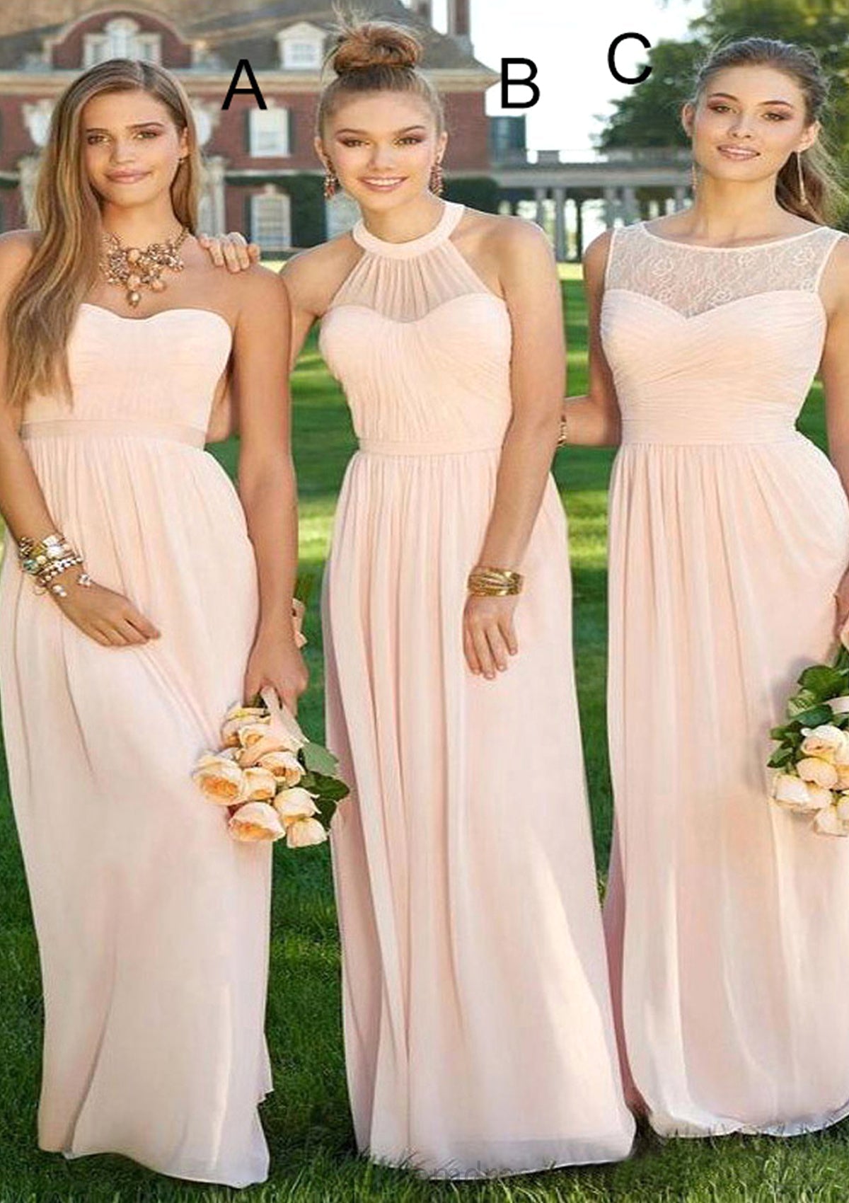 Sweetheart Sleeveless Long/Floor-Length A-Line/Princess Chiffon Bridesmaid Dresses Giovanna SRSP0025418