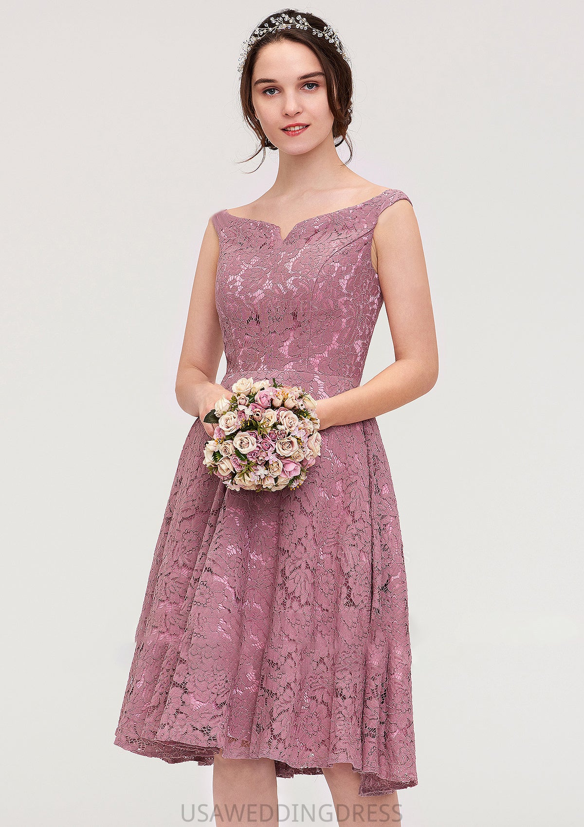 Sweetheart Sleeveless A-line/Princess Lace Knee-Length Bridesmaid Dresses Ella DSP0025421