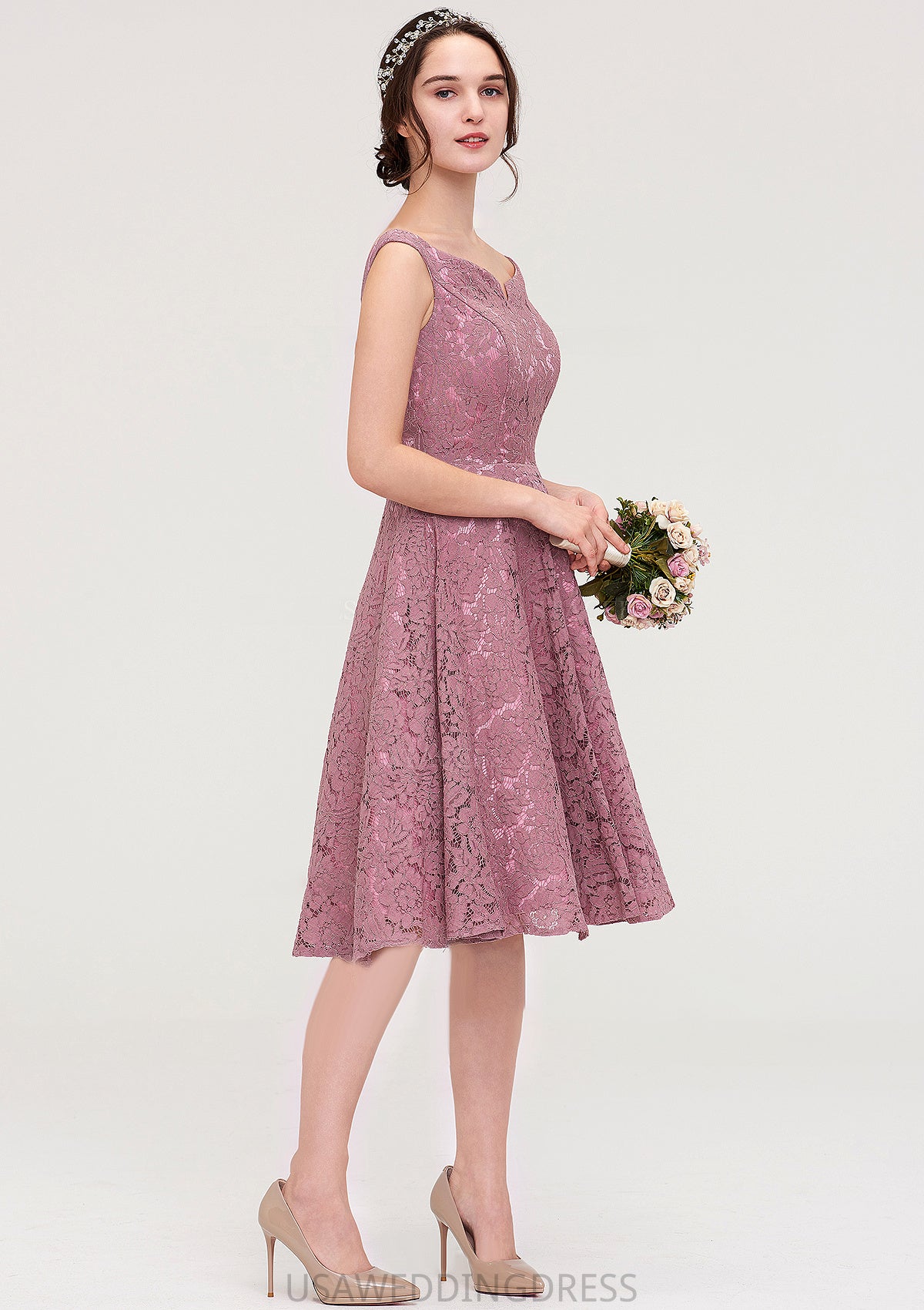 Sweetheart Sleeveless A-line/Princess Lace Knee-Length Bridesmaid Dresses Ella DSP0025421