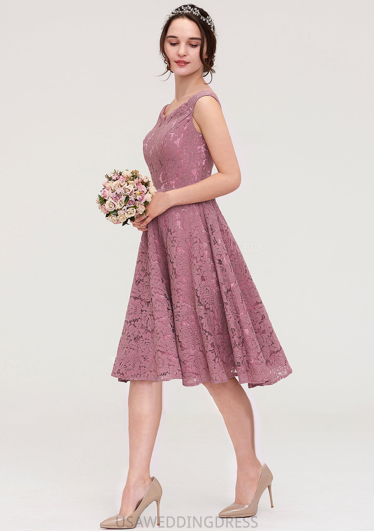 Sweetheart Sleeveless A-line/Princess Lace Knee-Length Bridesmaid Dresses Ella DSP0025421